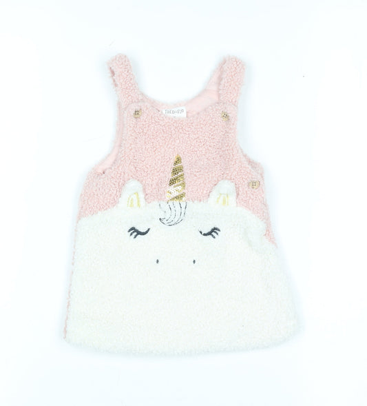 F&F Fred & Flo Pink Unicorn Fleece Sleeveless Pullover Jumper 3-6 Months