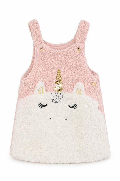 F&F Fred & Flo Pink Unicorn Fleece Sleeveless Pullover Jumper 3-6 Months