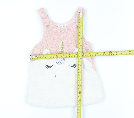 F&F Fred & Flo Pink Unicorn Fleece Sleeveless Pullover Jumper 3-6 Months