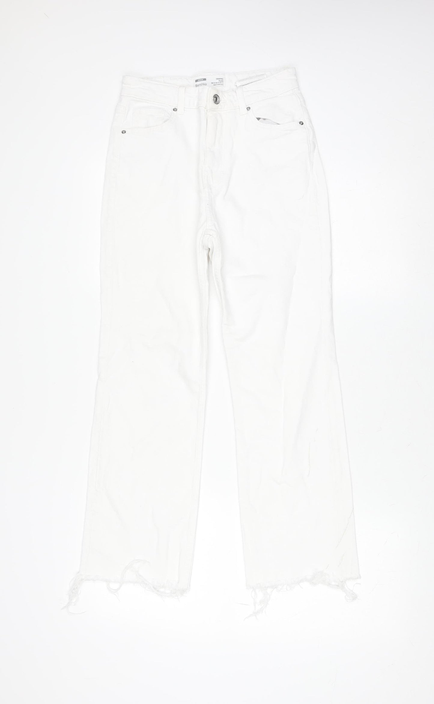 Bershka Women's White Cropped Flare Denim Jeans Size 6