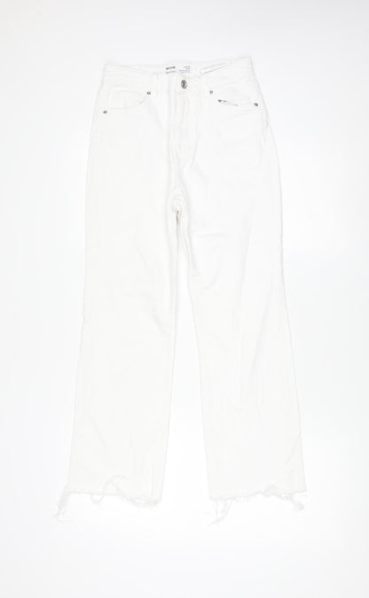Bershka Women's White Cropped Flare Denim Jeans Size 6