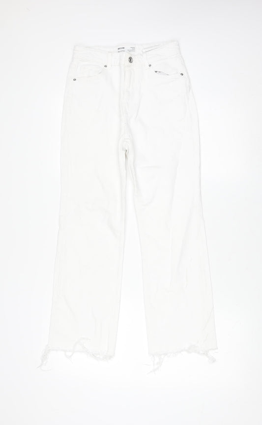 Bershka Women's White Cropped Flare Denim Jeans Size 6