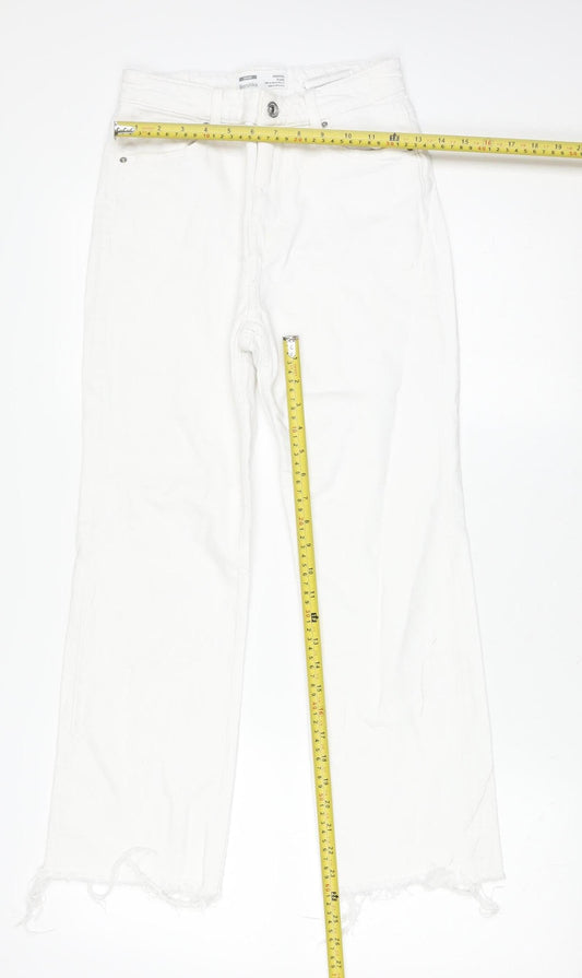 Bershka Women's White Cropped Flare Denim Jeans Size 6