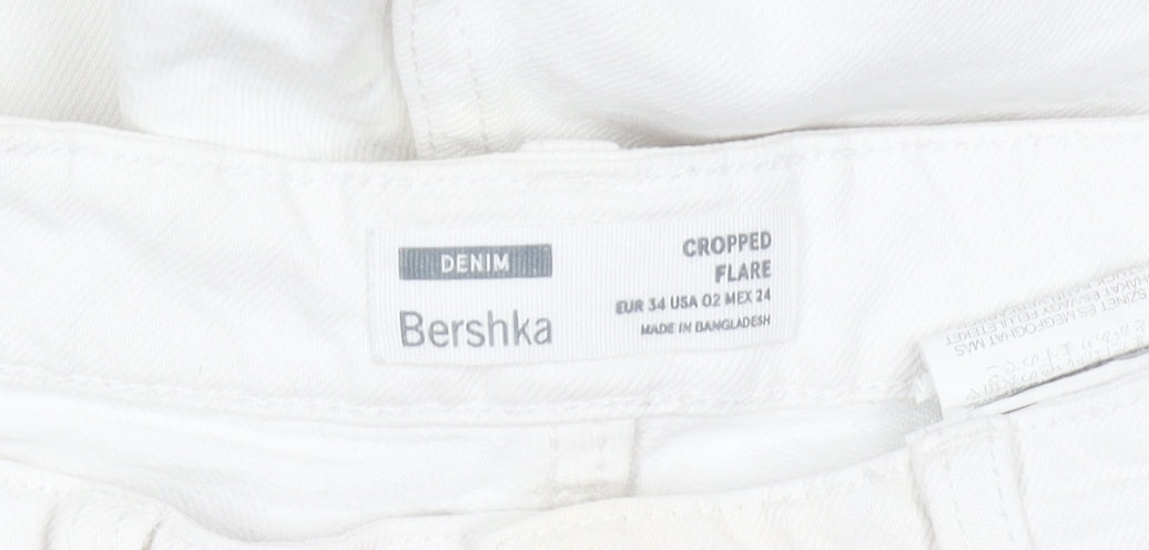 Bershka Women's White Cropped Flare Denim Jeans Size 6