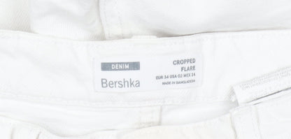 Bershka Women's White Cropped Flare Denim Jeans Size 6