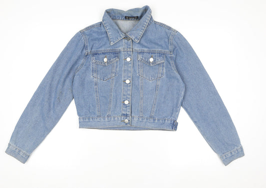 SHEIN Women's Blue Cropped Denim Jacket Size S Casual Buttoned