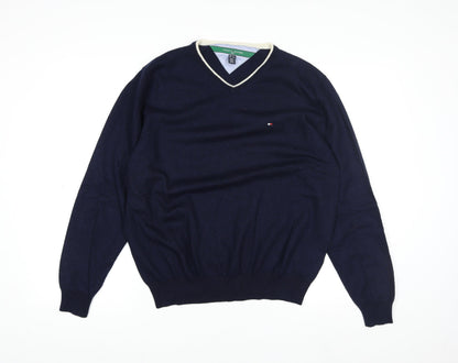 Tommy Hilfiger Men's Blue Wool V-Neck Golf Jumper XL