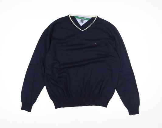 Tommy Hilfiger Men's Blue Wool V-Neck Golf Jumper XL