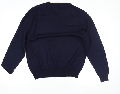 Tommy Hilfiger Men's Blue Wool V-Neck Golf Jumper XL