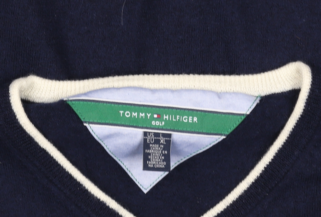 Tommy Hilfiger Men's Blue Wool V-Neck Golf Jumper XL