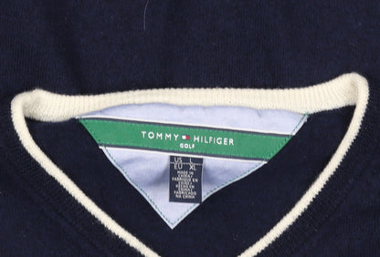 Tommy Hilfiger Men's Blue Wool V-Neck Golf Jumper XL