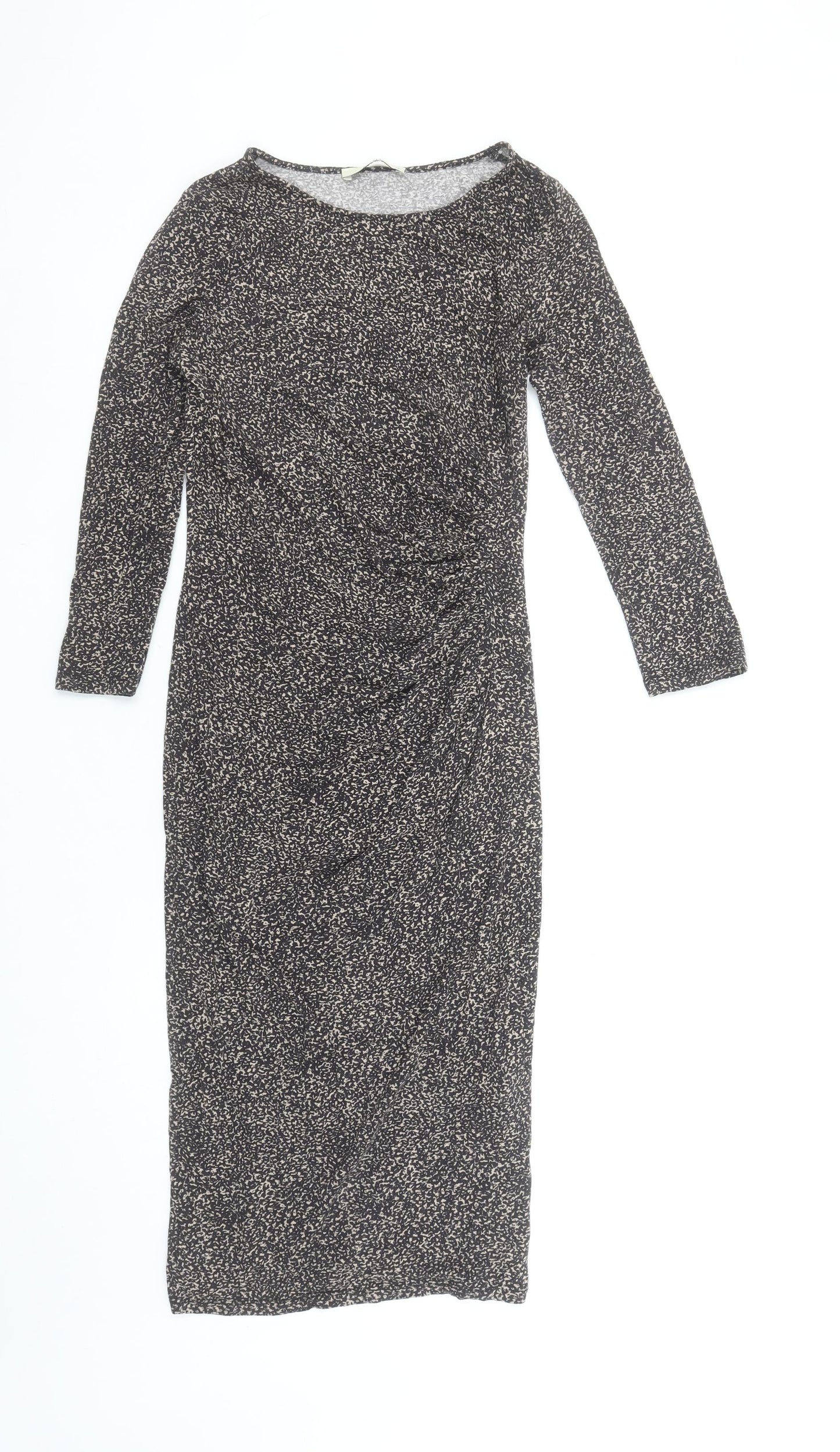 Oasis Women’s Black Geometric Bodycon Midi Dress XS Long Sleeve Viscose