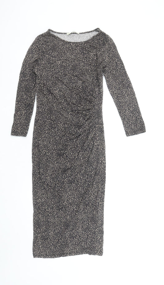 Oasis Women’s Black Geometric Bodycon Midi Dress XS Long Sleeve Viscose