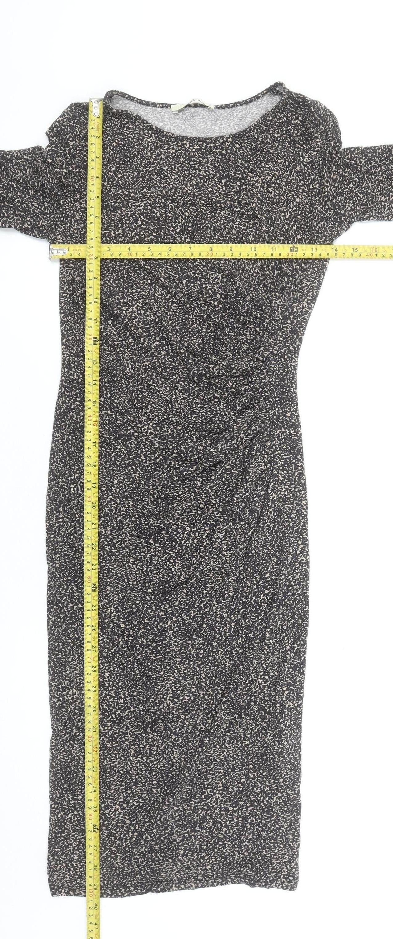 Oasis Women’s Black Geometric Bodycon Midi Dress XS Long Sleeve Viscose