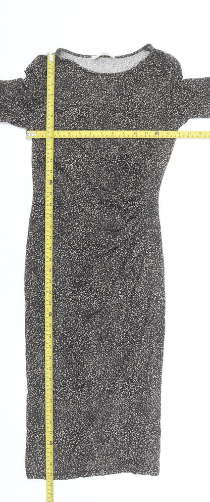 Oasis Women’s Black Geometric Bodycon Midi Dress XS Long Sleeve Viscose