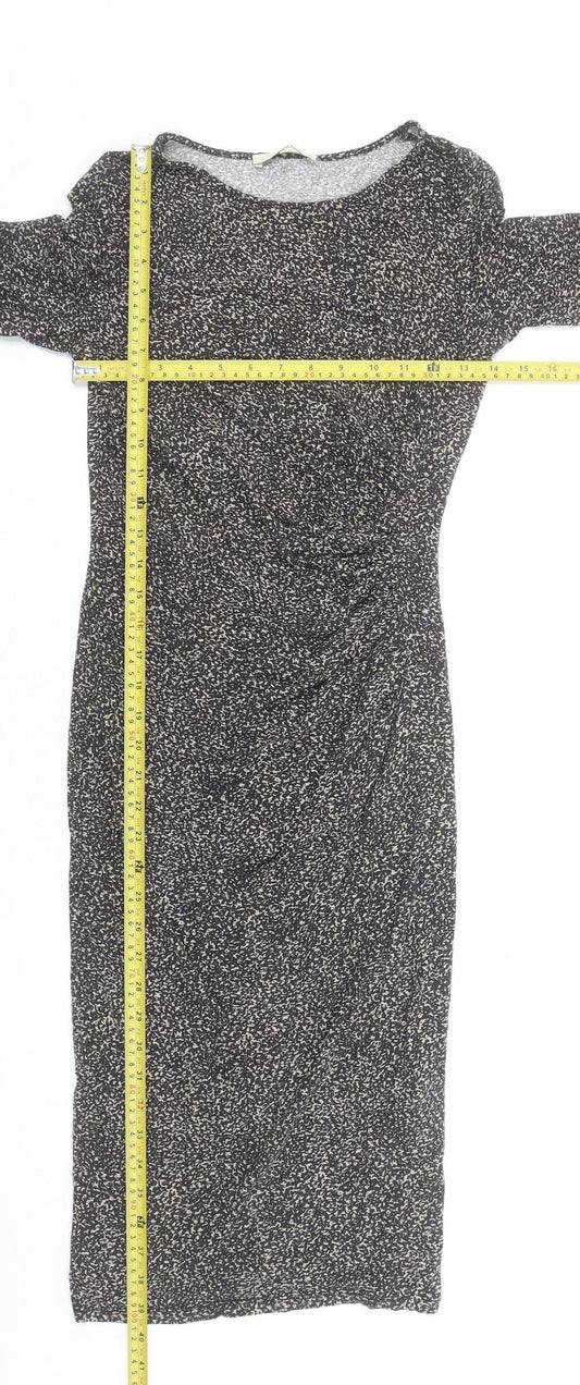 Oasis Women’s Black Geometric Bodycon Midi Dress XS Long Sleeve Viscose