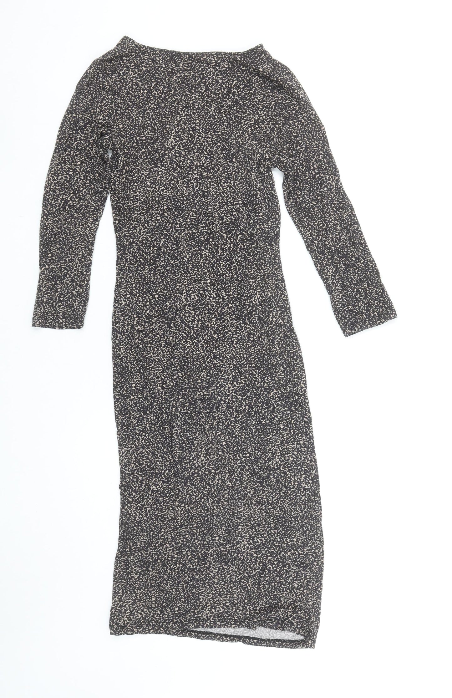 Oasis Women’s Black Geometric Bodycon Midi Dress XS Long Sleeve Viscose