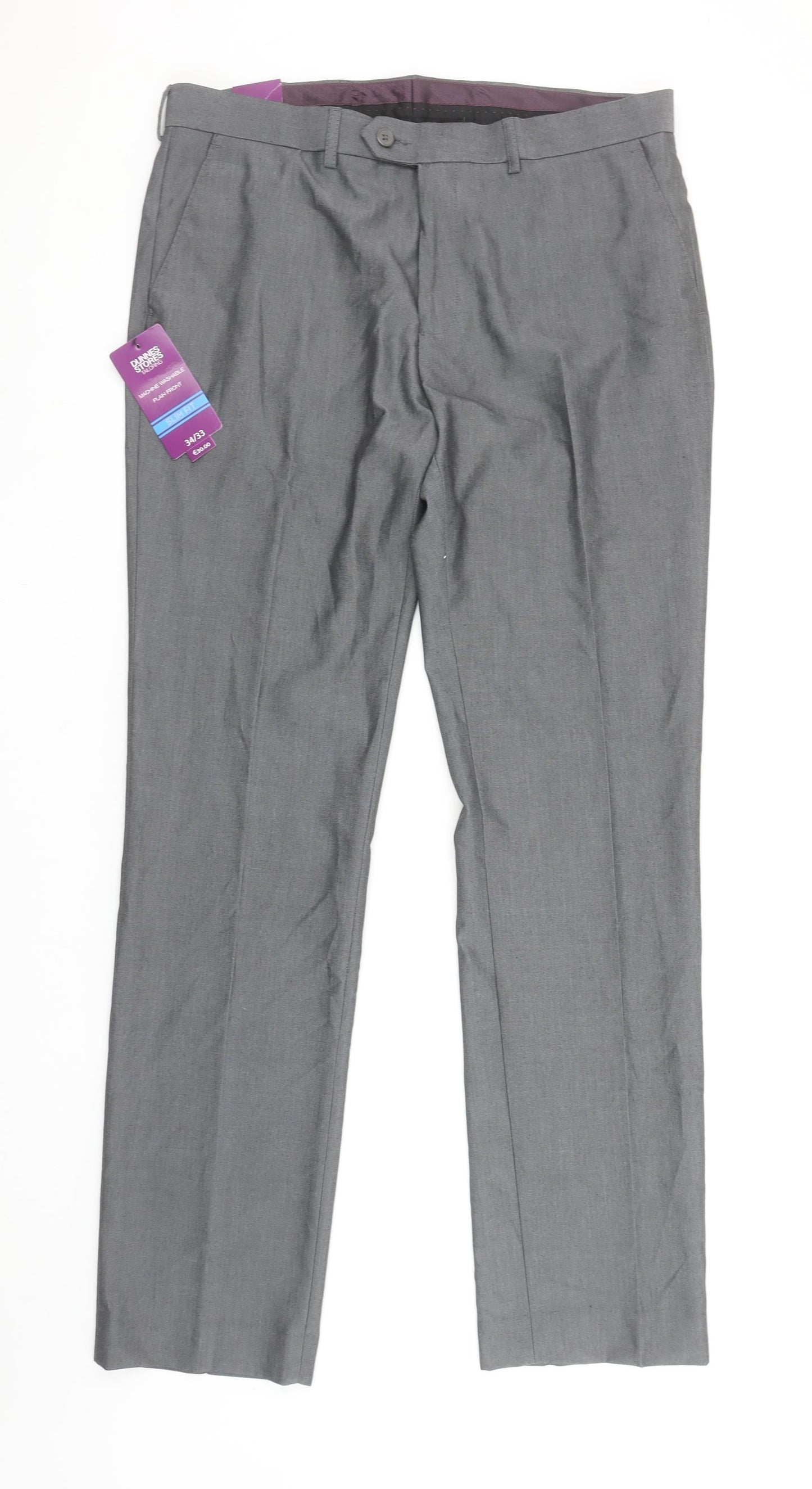 Dunnes Stores Men's Grey Slim Fit Dress Pants 34W 33L Trouser