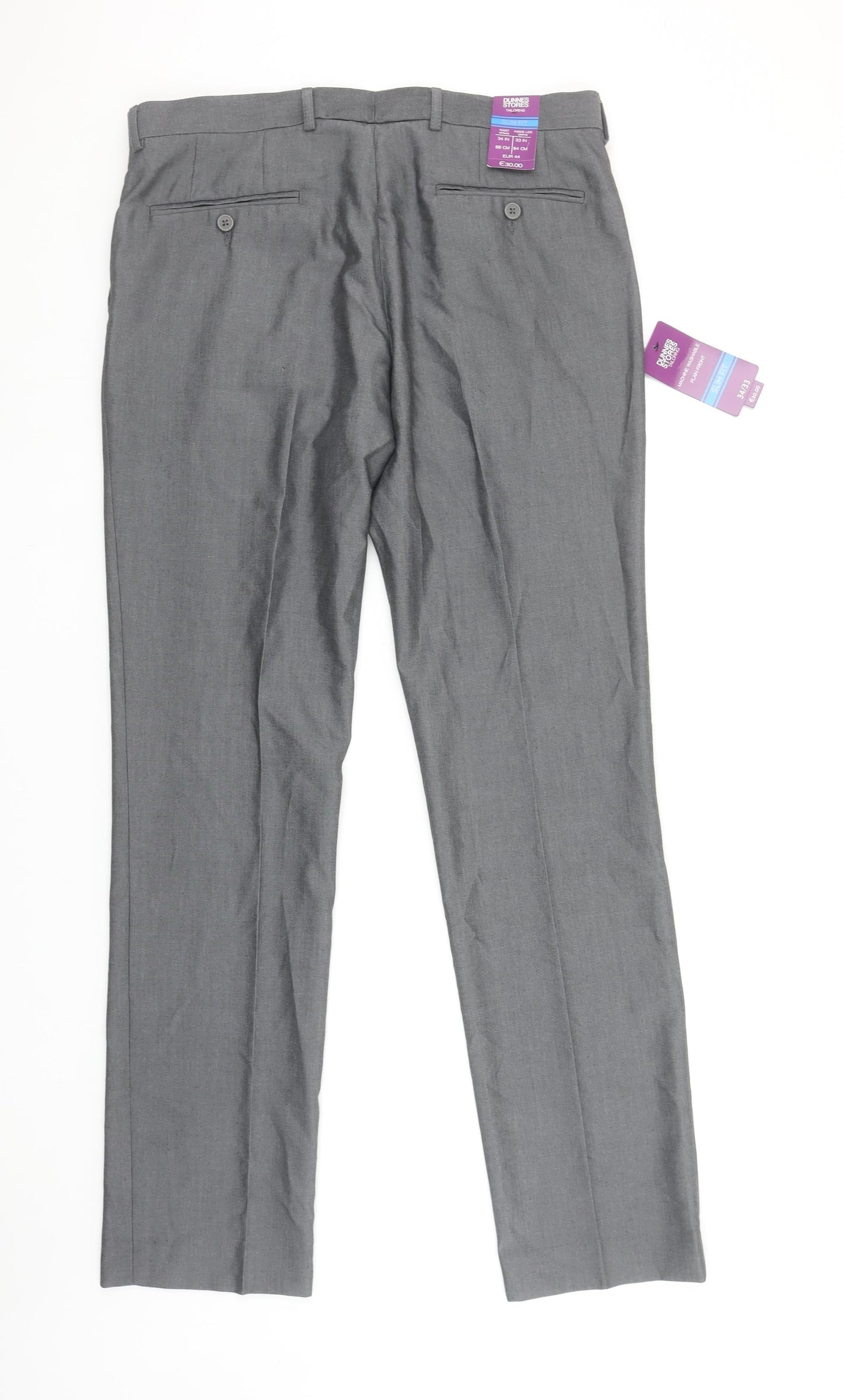 Dunnes Stores Men's Grey Slim Fit Dress Pants 34W 33L Trouser