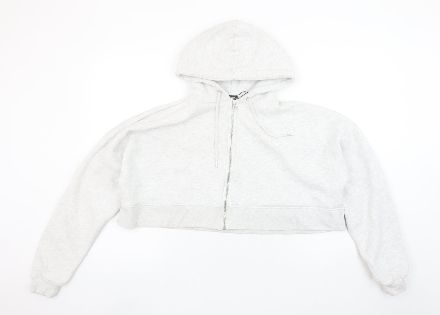 Boohoo Women Grey Full Zip Cropped Hoodie Size 8