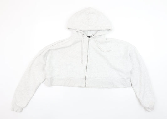 Boohoo Women Grey Full Zip Cropped Hoodie Size 8