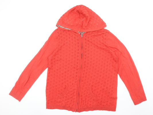 Joe Browns Womens Red Full Zip Hooded Cotton Knit Jumper Size 16/18