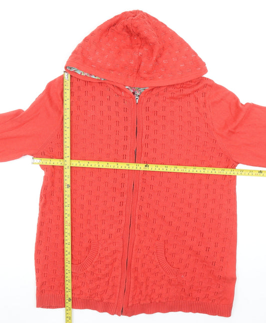 Joe Browns Womens Red Full Zip Hooded Cotton Knit Jumper Size 16/18