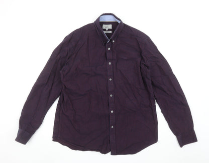 Marks and Spencer Men's Purple Striped Regular Fit Long Sleeve Cotton Oxford Shirt L