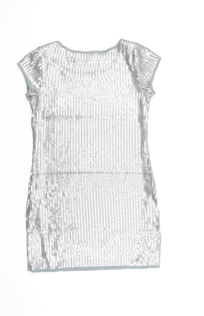 Influence Women Silver Sequin Bodycon Short Sleeve Dress Size 12
