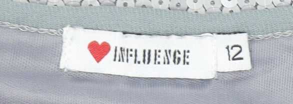 Influence Women Silver Sequin Bodycon Short Sleeve Dress Size 12