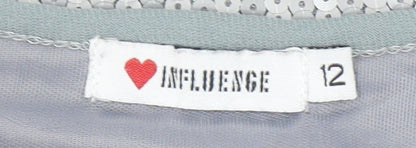 Influence Women Silver Sequin Bodycon Short Sleeve Dress Size 12