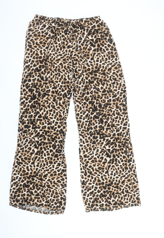 Stradivarius Women’s Beige Animal Print Wide-Leg Trousers Size 12