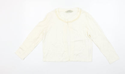 Gallery Women’s Ivory Beaded Neck Long Sleeve Knit Cardigan Size S