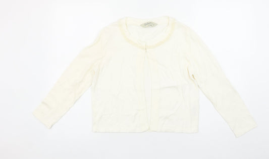 Gallery Women’s Ivory Beaded Neck Long Sleeve Knit Cardigan Size S