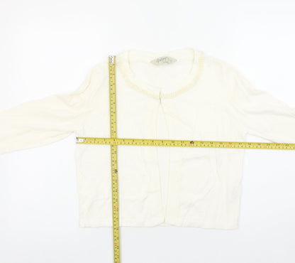 Gallery Women’s Ivory Beaded Neck Long Sleeve Knit Cardigan Size S