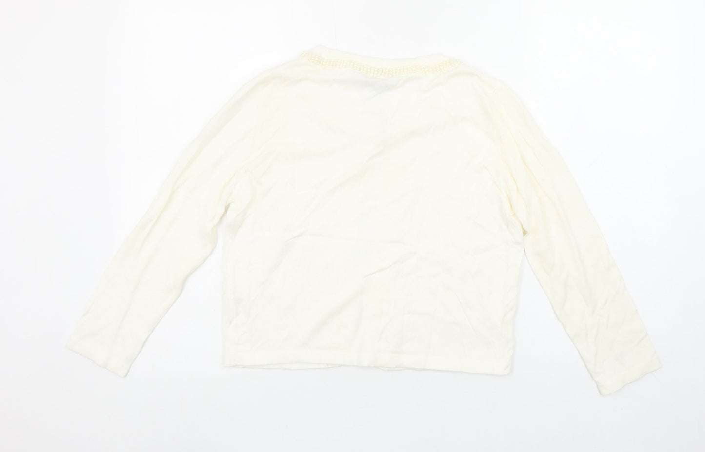 Gallery Women’s Ivory Beaded Neck Long Sleeve Knit Cardigan Size S