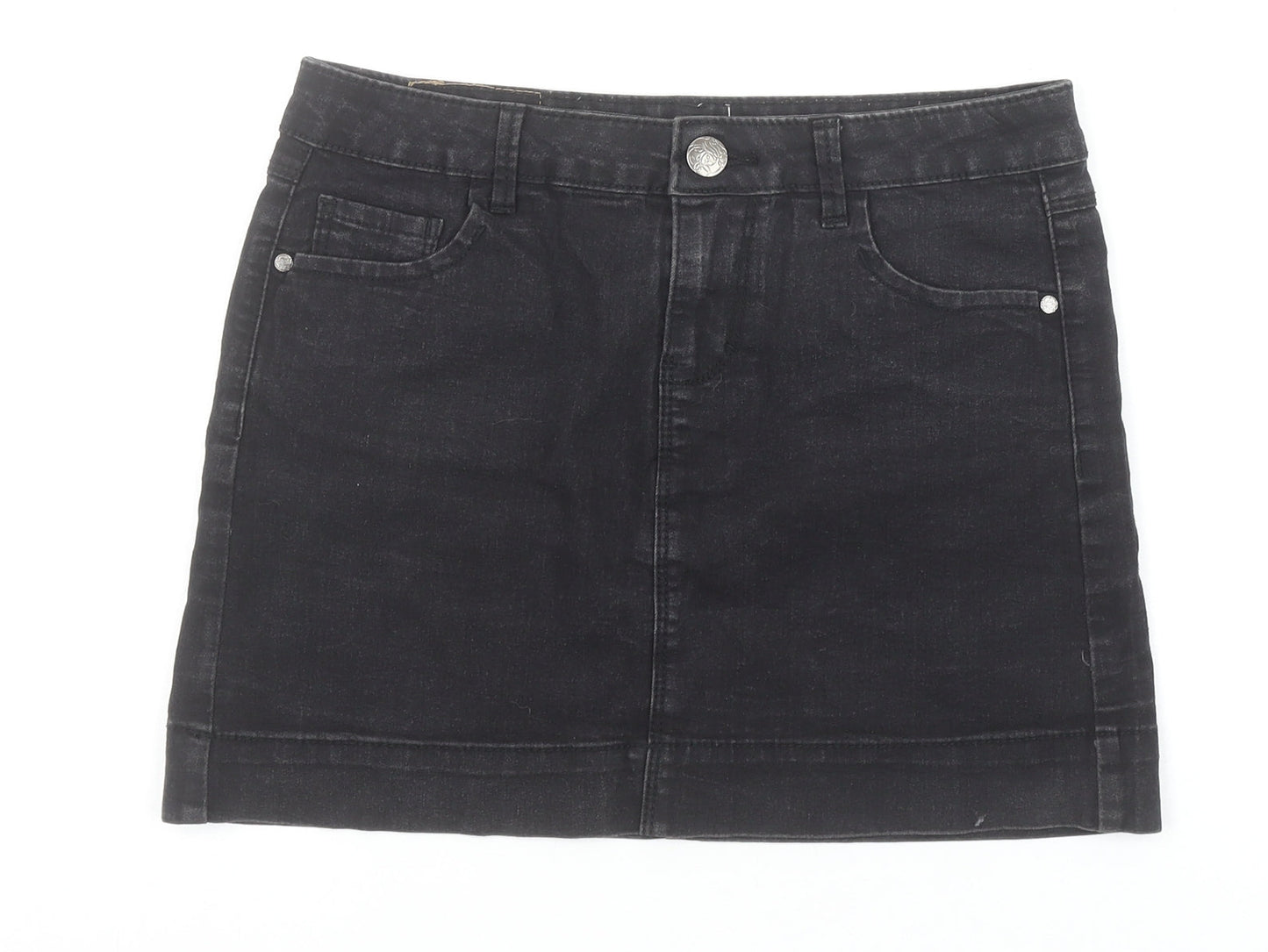 Dorothy Perkins Women’s Black Denim Mini Skirt Size 8 Stretch Casual