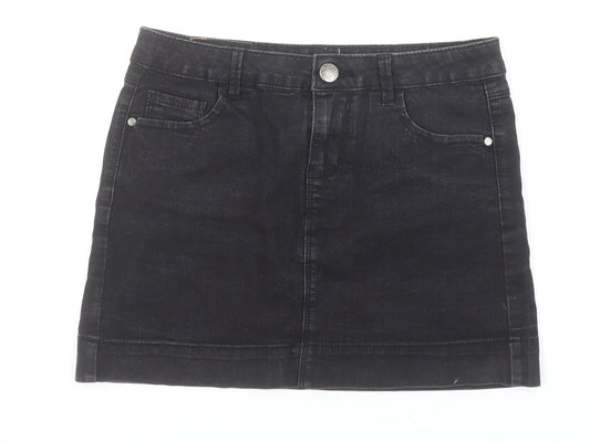 Dorothy Perkins Women’s Black Denim Mini Skirt Size 8 Stretch Casual