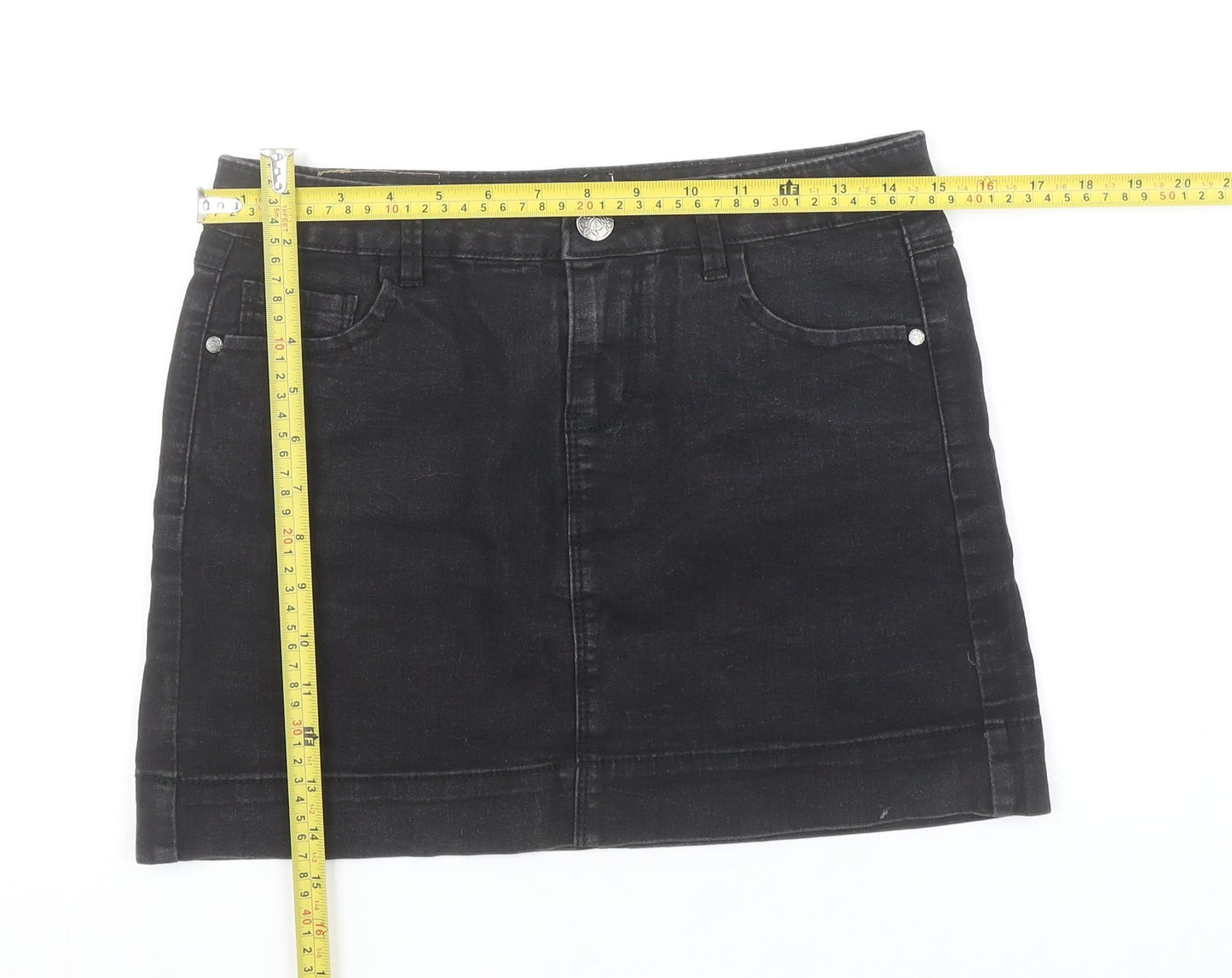 Dorothy Perkins Women’s Black Denim Mini Skirt Size 8 Stretch Casual