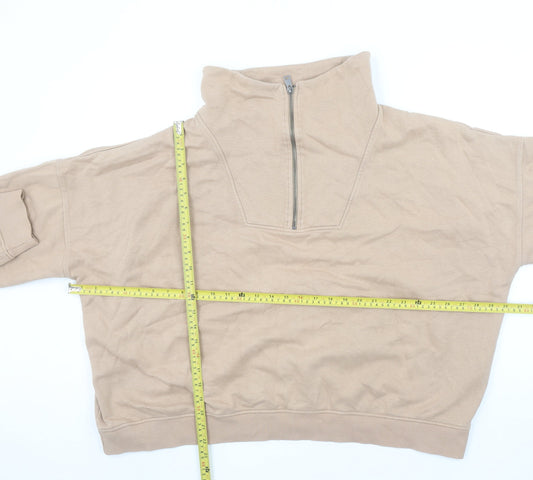 George Women Beige 1/2 Zip High Neck Pullover Sweatshirt UK 16