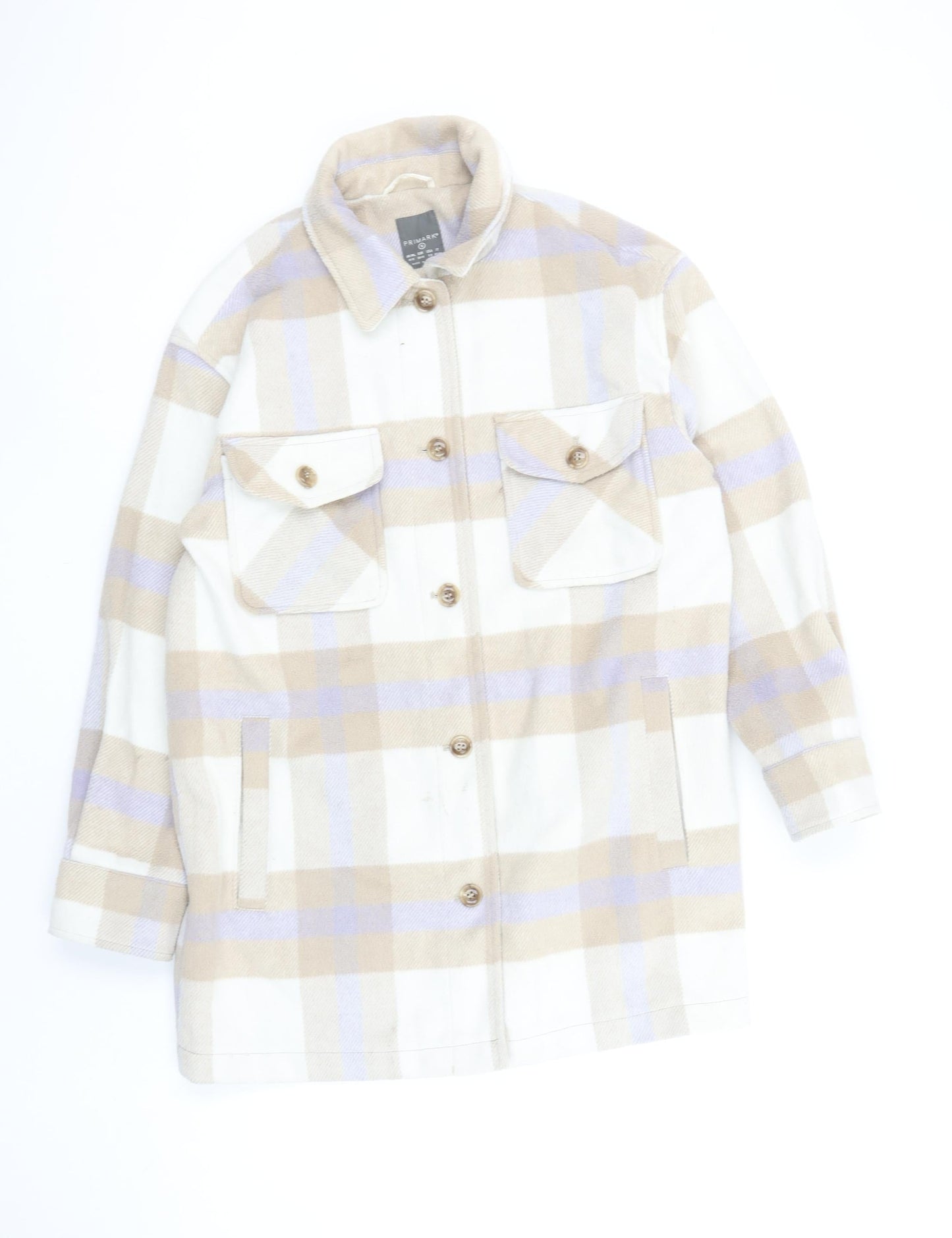 Primark Women Beige Check Shacket Jacket Size 10 Relaxed Fit