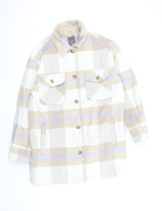 Primark Women Beige Check Shacket Jacket Size 10 Relaxed Fit