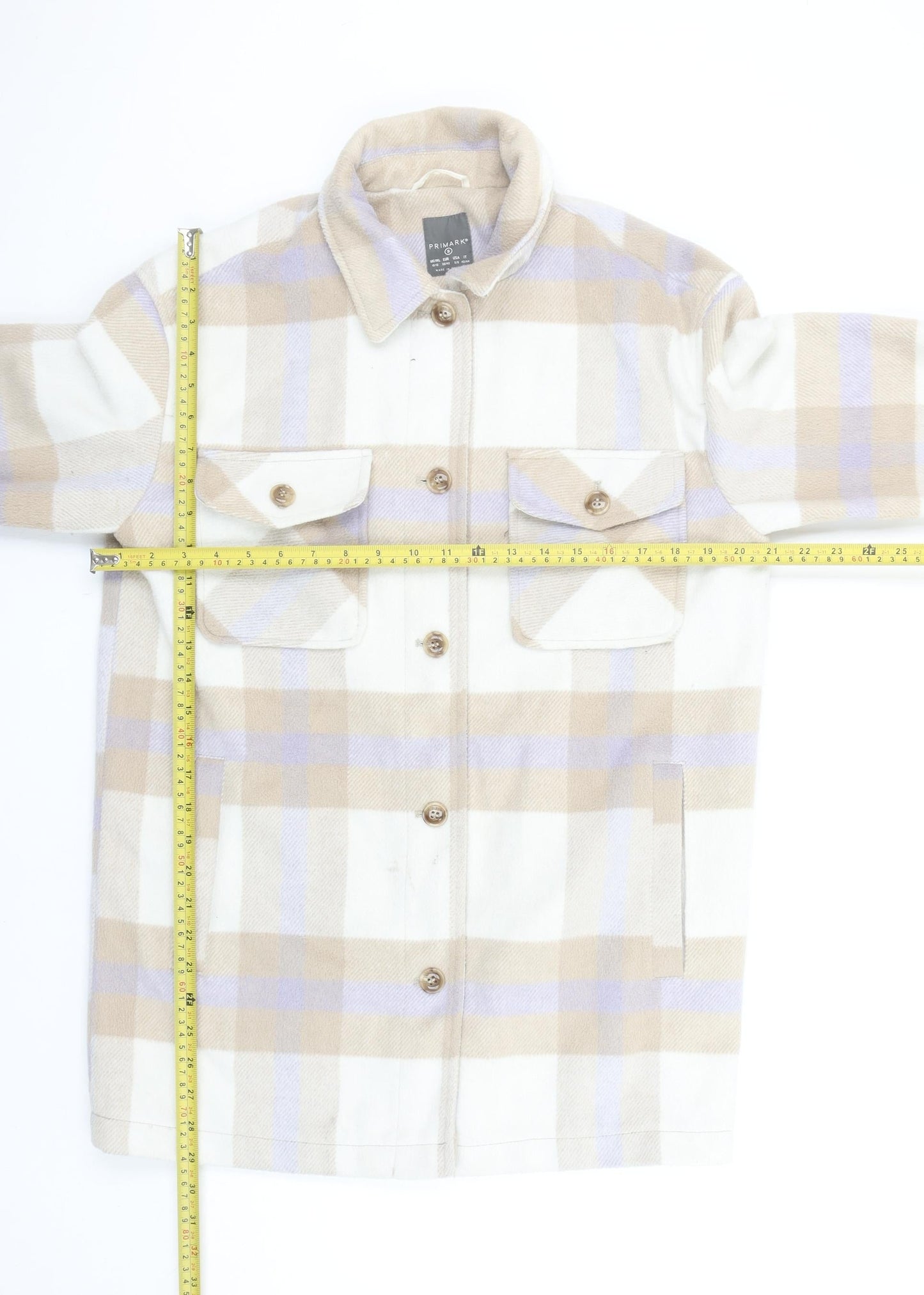 Primark Women Beige Check Shacket Jacket Size 10 Relaxed Fit