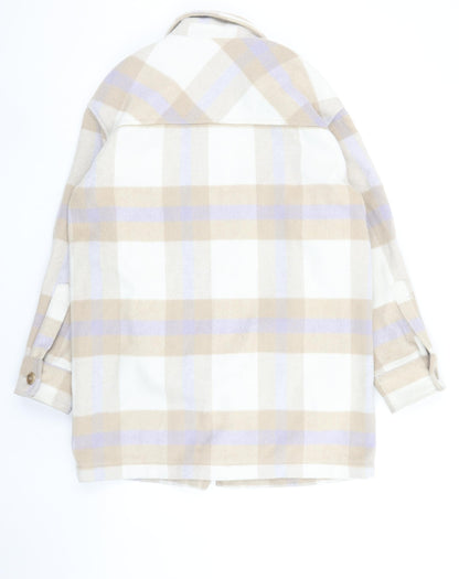 Primark Women Beige Check Shacket Jacket Size 10 Relaxed Fit