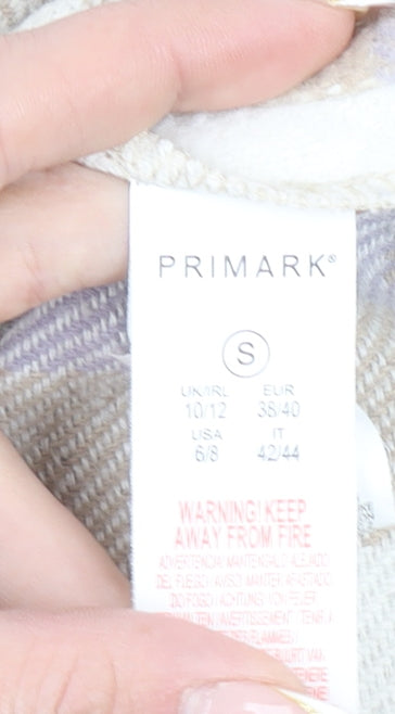 Primark Women Beige Check Shacket Jacket Size 10 Relaxed Fit
