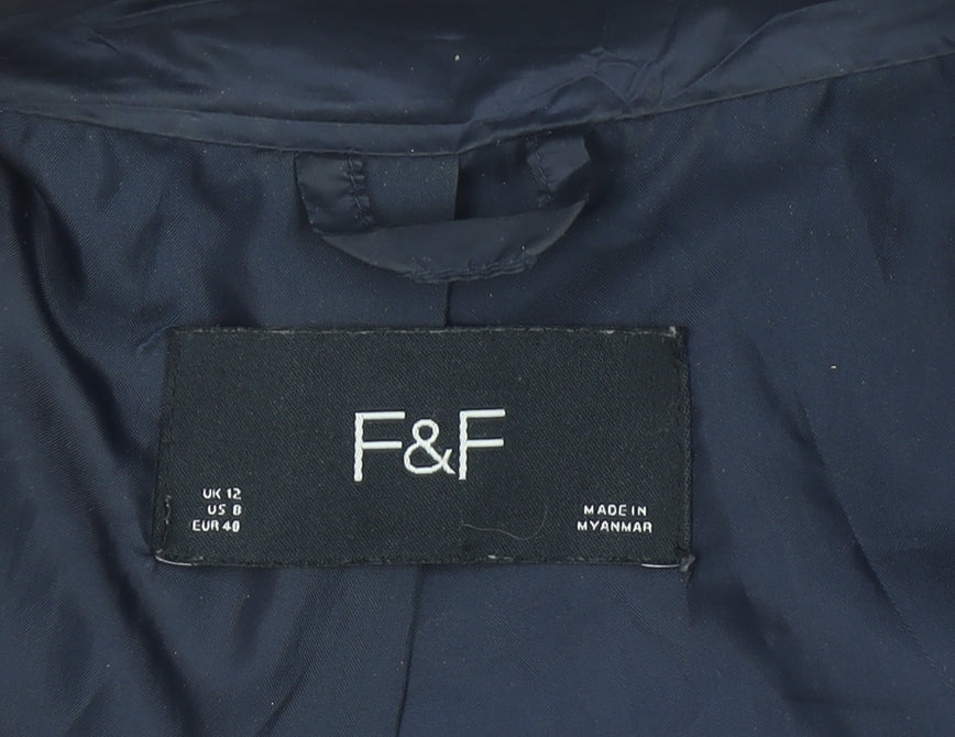 Womens UK Size 12 F&F Blue Puffer Jacket