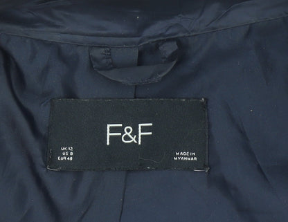 Womens UK Size 12 F&F Blue Puffer Jacket