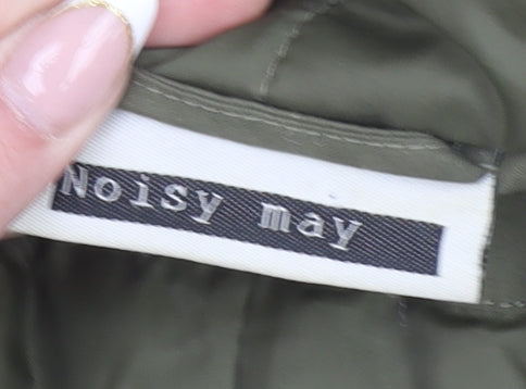 Noisy May Women's Green Hooded Parka Coat M Long Fur Trim Winter Jacket