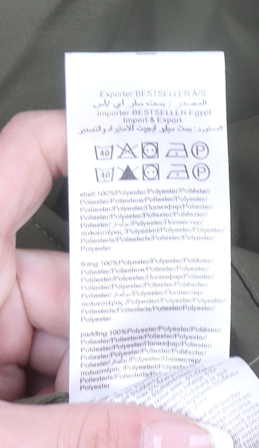 Noisy May Women's Green Hooded Parka Coat M Long Fur Trim Winter Jacket