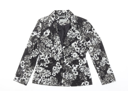 Marks and Spencer Women Grey Floral Blazer UK 12 Regular Fit Single Breasted